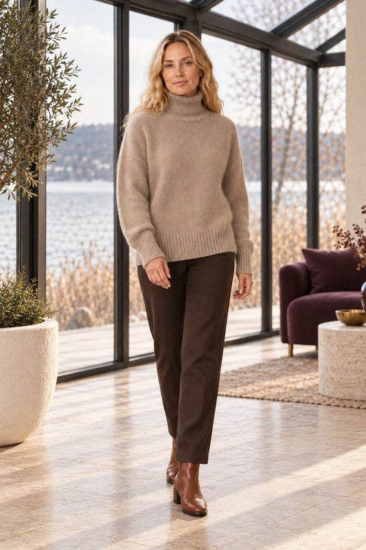 Cora Elise | Damen-Rollkragenpullover – kuscheliger Strick für Herbst und Winter – Camel