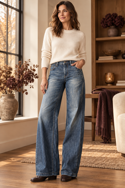 Cora Elise – Damen-Wide-Leg-Jeans in Blau – High Waist & Vintage-Look